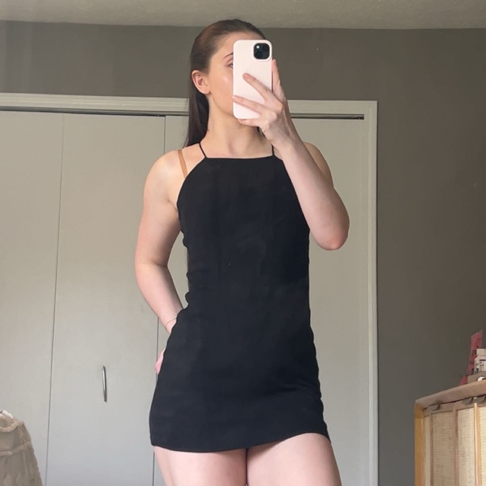 black halter mini dress
